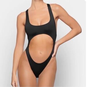 SKIMS Cut Out Monokini One Piece Swimsuit Sexy‎ Black Swimwear XL